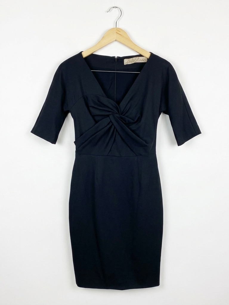Lela Rose Black Twist Front Sheath Dress Silk Lined Made In Usa Size 4 Designer